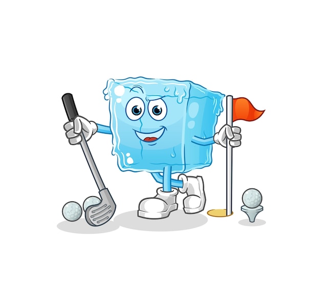 Ice cube playing golf vector cartoon characterxA