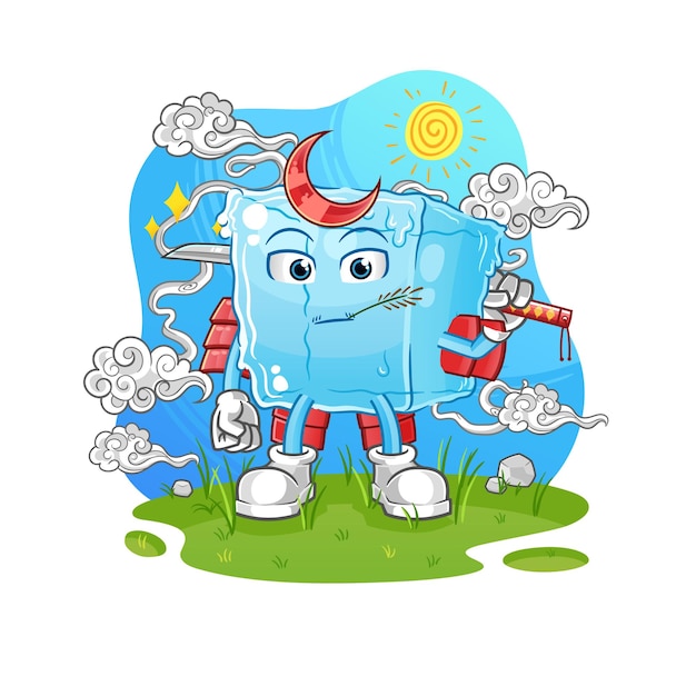 Ice cube samurai cartoon cartoon mascot vectorxA