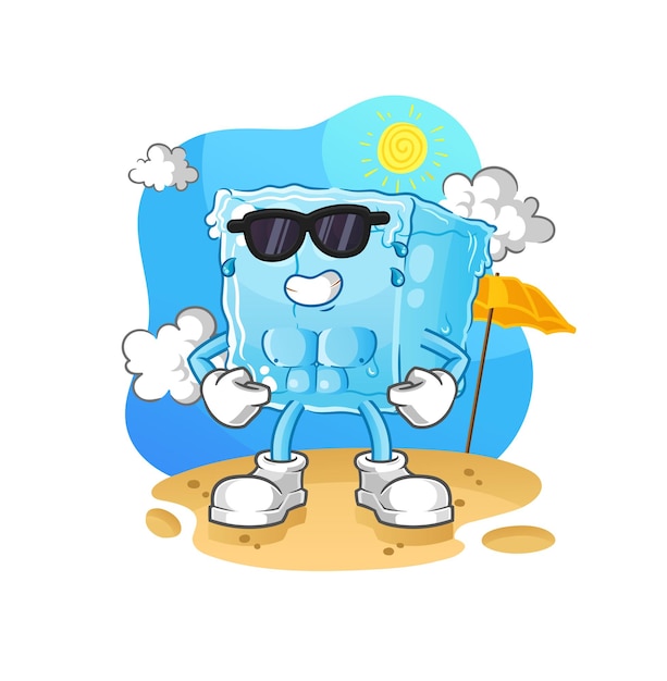 Ice cube sunbathing in summer character vector