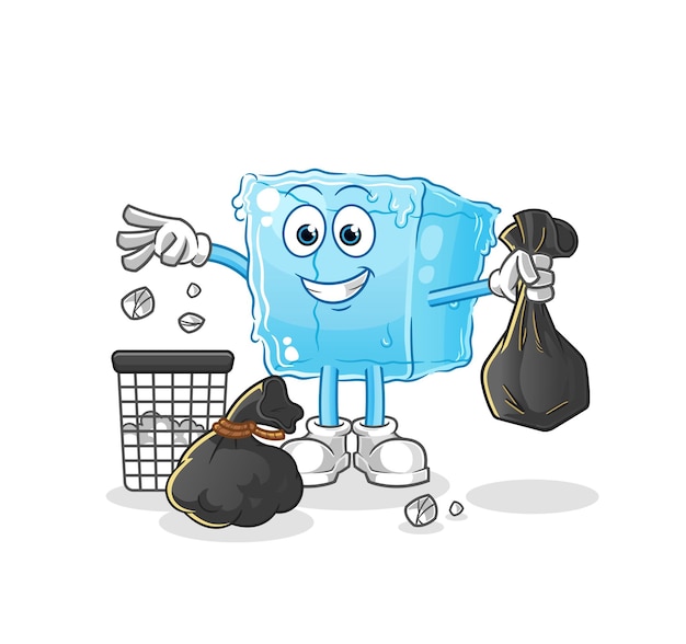 Ice cube Throw garbage mascot cartoon vectorxA