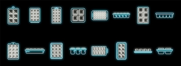 Ice cube trays icons set vector neon