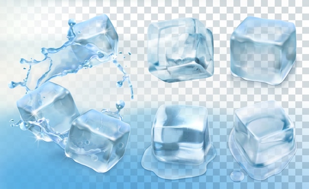 Ice cube, vector set with transparency