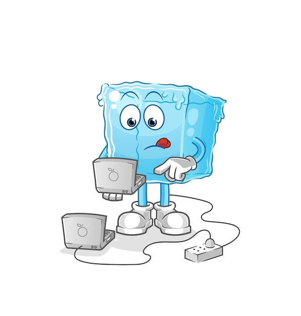 Vector ice cube with laptop mascot cartoon vectorxa