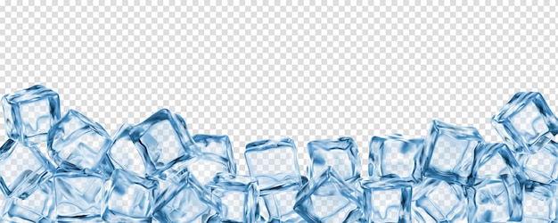 Vector ice cubes background realistic crystal ice blocks frame isolated 3d vector border with blue transparent frozen crystalclear water pieces template for cold beverages and summer drinks backdrop