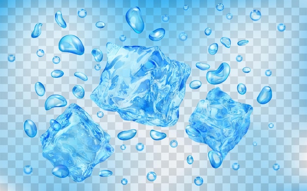 Кубики льда под водой