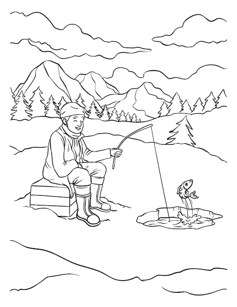 Ice Fishing Coloring Page for Kids