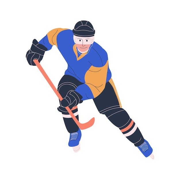 Vettore giocatore maschio adulto di hockey su ghiaccio come attaccante o difensore