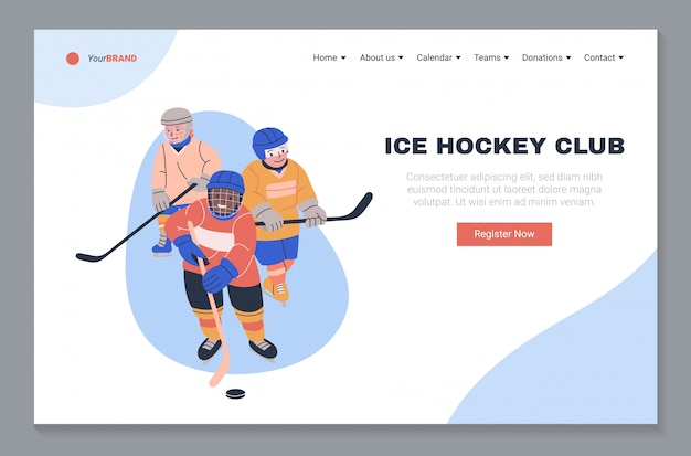 Vector ice hockey club landing page template