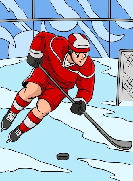 Hockey su ghiaccio fumetto colorato illustrazione