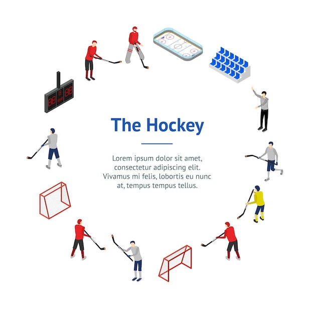 Ice Hockey Competition of Professional Championship Concept Banner Card Circle 3d Isometric View Vector illustratie van Winter Sport Stadion en Speler