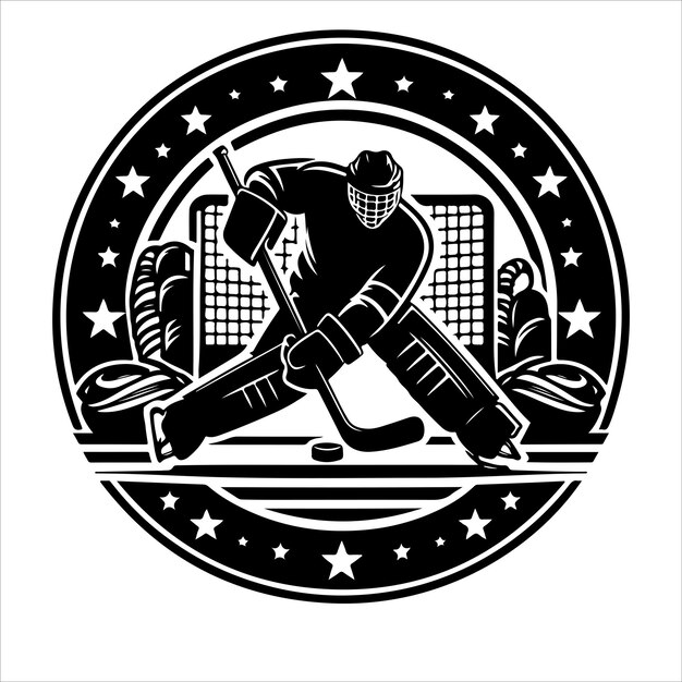 Ice hockey emblem and hockey club logo vector illustration