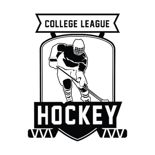 Emblema del logo dell'hockey su ghiaccio disegno del modello del logo vettoriale della silhouette del giocatore di hockey su ghiaccio