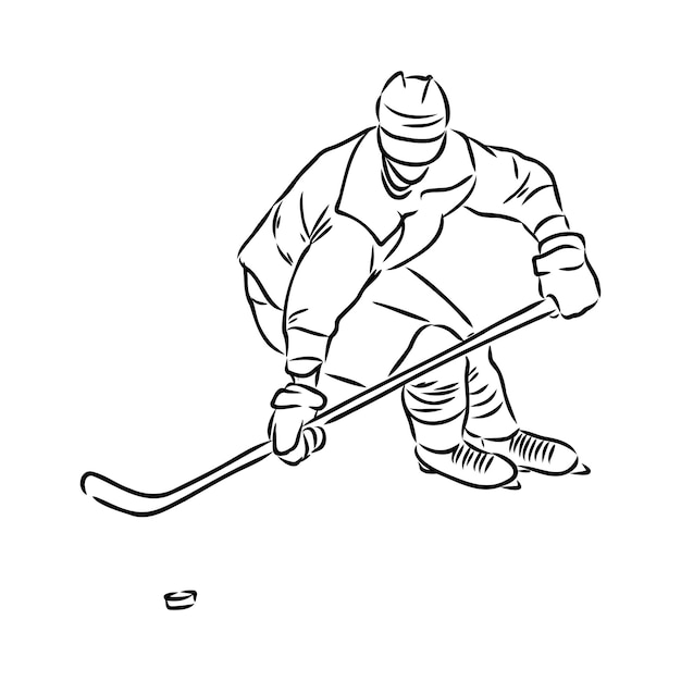 Ice hockey player isolated vector silhouette ink drawing