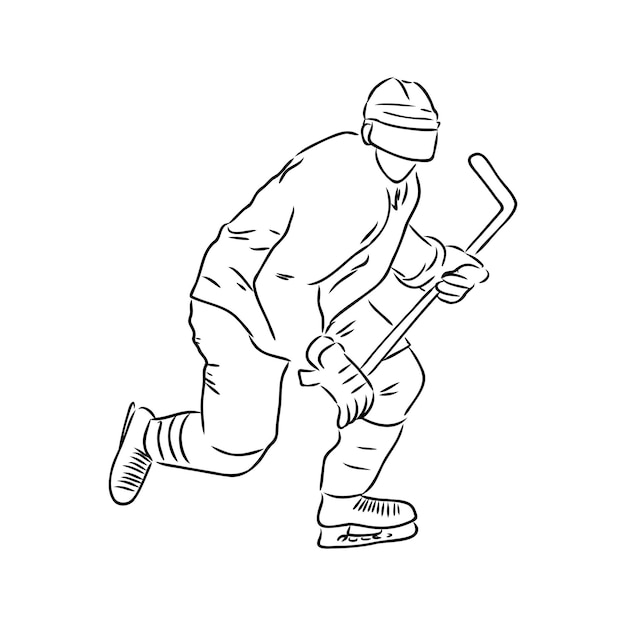 Ice hockey player isolated vector silhouette ink drawing