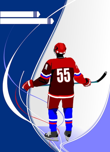 Poster del giocatore di hockey su ghiaccio illustrazione colorata