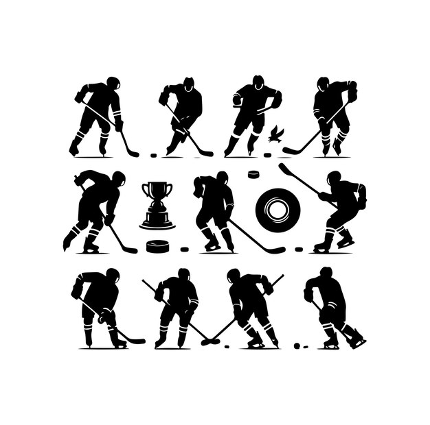 ice hockey player silhouettes icon logo vector illustration