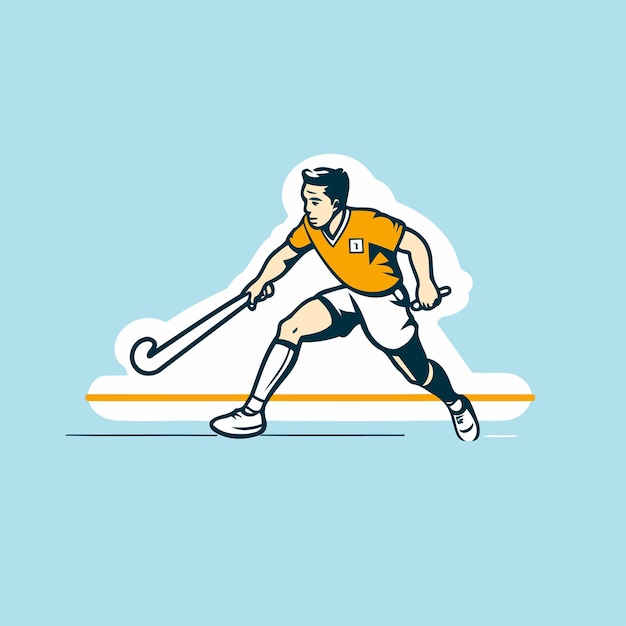 Вектор Векторная иллюстрация хоккеиста спортсмен в действии с палкой