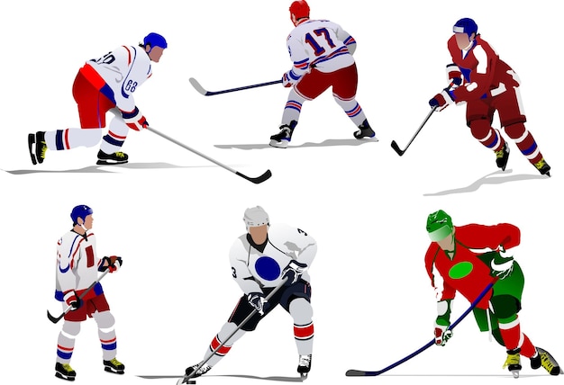 Vector ice hockey players colored vector illustration for designers