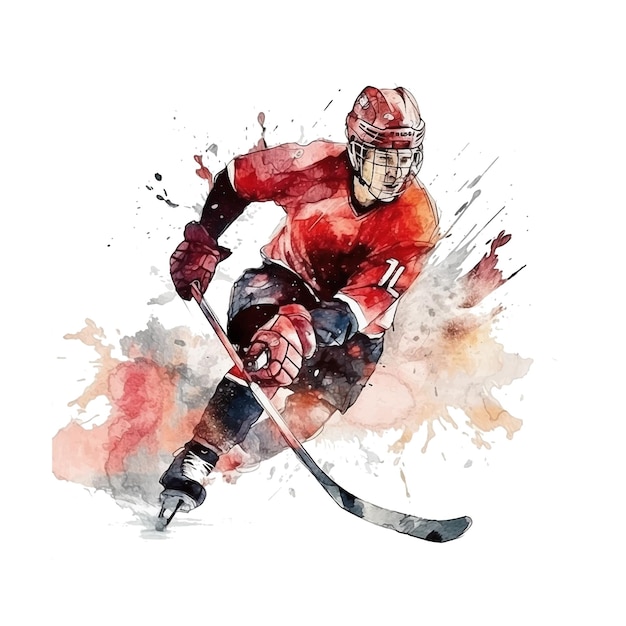 Ice Hockey playing watercolor paint