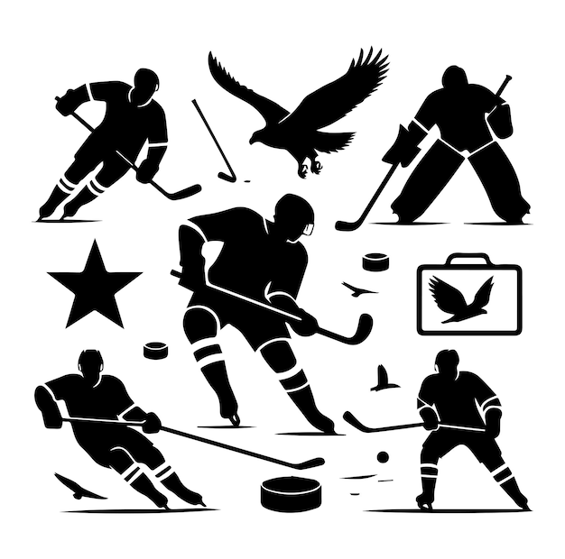 Vector ice hockey silhouettes