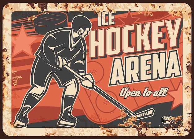 Vector ice hockey sport arena rusty metal plate vector