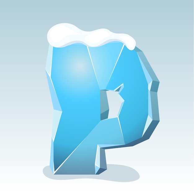 Ice letter P with snow on the top, vector font