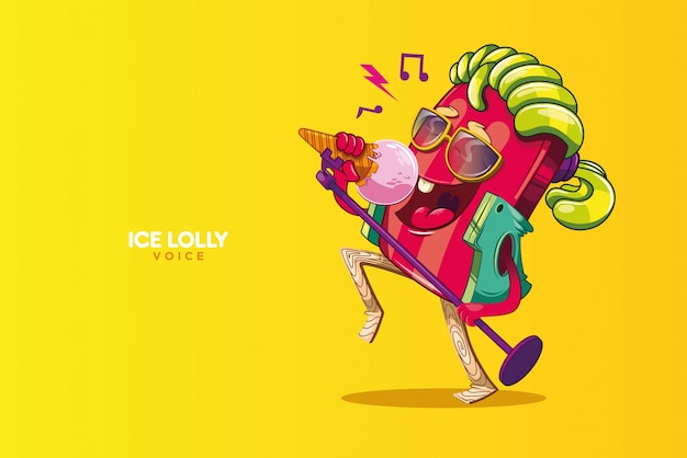 Vector ice lolly character singing with an ice cream microphone