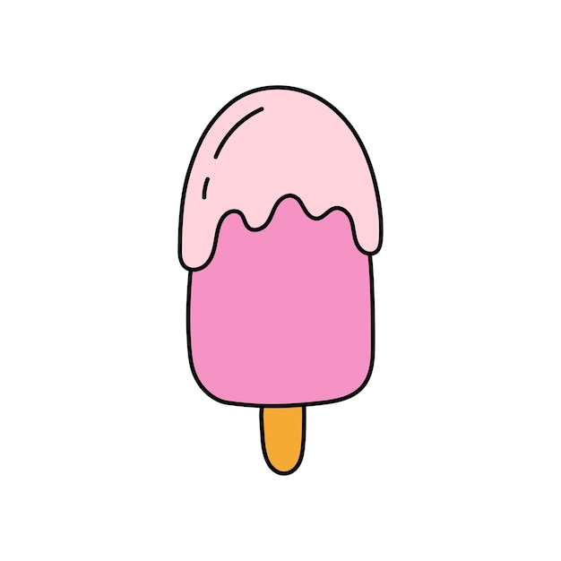 Ice lolly Ice cream vector illustration Pink dessert Summer sticker in doodle style