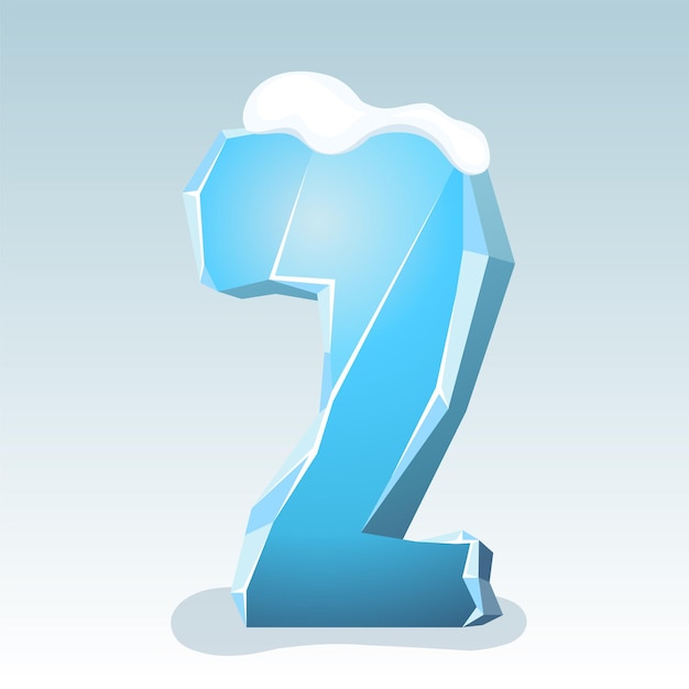 Ice number two with snow on the top, vector font