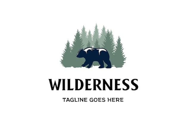 Ice polar bear met pine cedar spar conifer cypress lariks fir trees bos voor outdoor adventure logo design vector