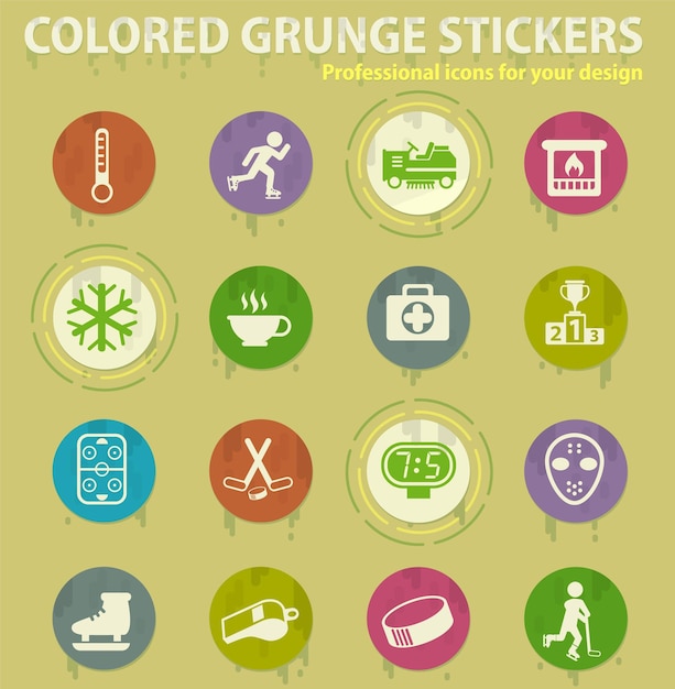 Ice rink colored grunge icons