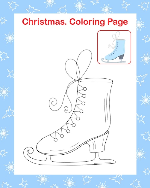 Ice skates sport footwear simple outline coloring page, Christmas holiday activity worksheet