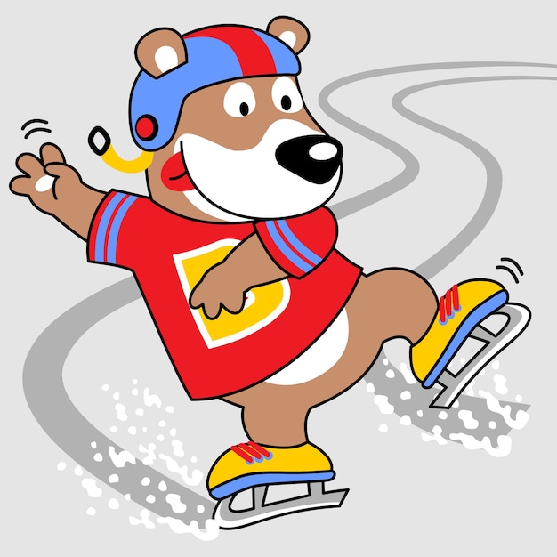 Ice skating player, vector cartoon illustration