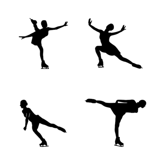 Vector ice skating silhouette on white background