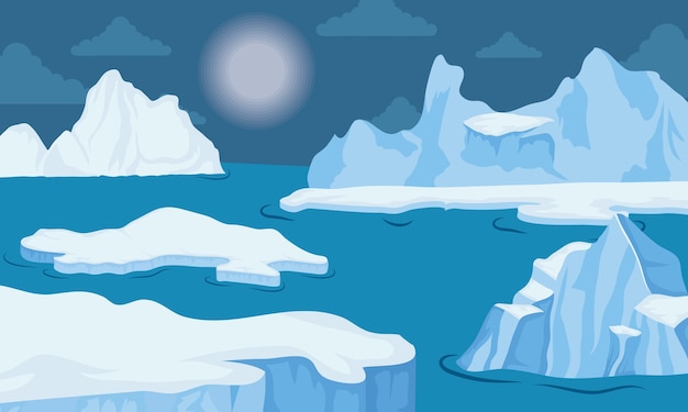 Iceberg blocco paesaggio notturno artico scena