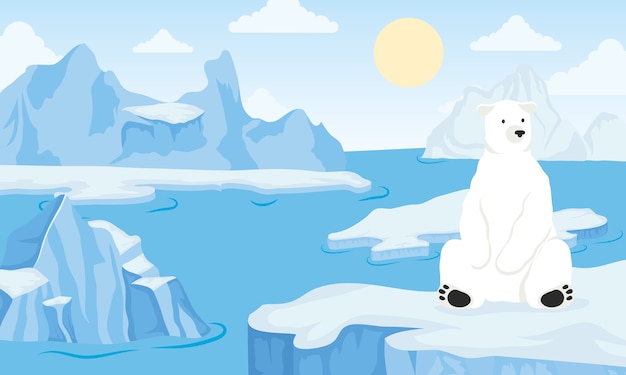 Vector iceberg block arctic scene with polar bear