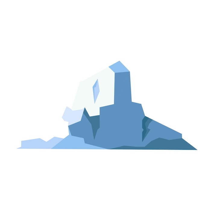 Vector iceberg floating glaciers ice cubes and blocks arctic and antarctic landscape elements icy crystal rocks in cold water winter decorative objects vector cartoon flat style isolated illustration