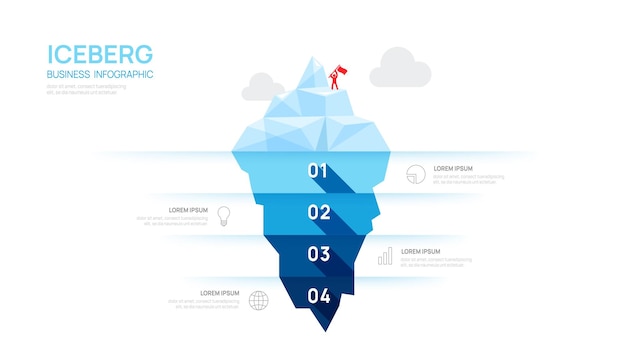 Vettore modello di infografica iceberg per le imprese moderno 4 passi per il successo modello di diapositiva di presentazione