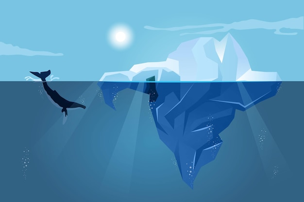 Vector iceberg landscape with whale