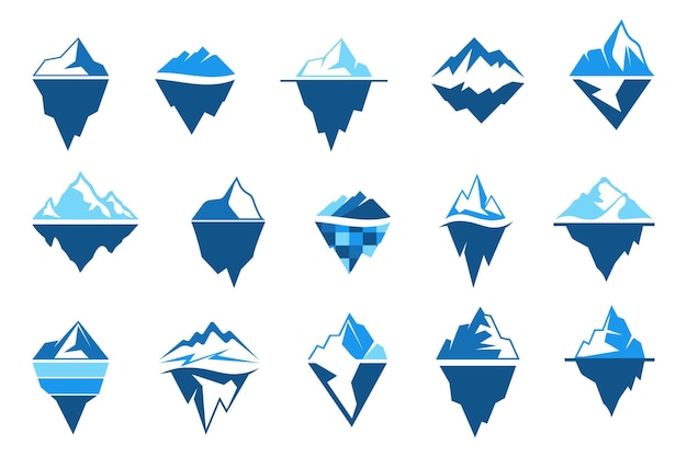 Iceberg-logocollectie in een plat ontwerp set van oceaanijsberg in een plat ontwerp