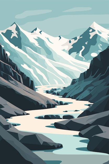 北の海または北極海の氷河の氷山風景ベクトル イラスト
