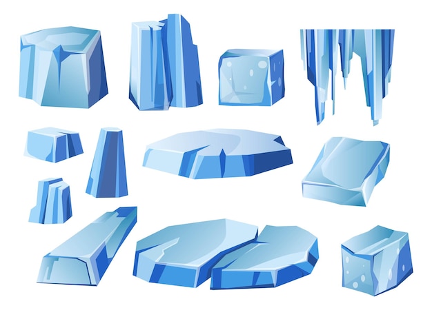 Vector icebergs and ice masses drifting on surface vector