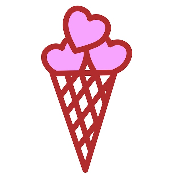 Cone di gelato pieno di cuori icona del giorno di san valentino illustrazione vettoriale