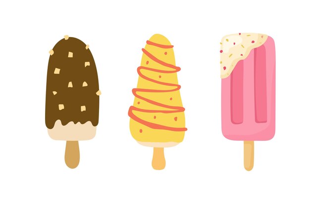 Элементы мороженого Векторные иллюстрации шаржа