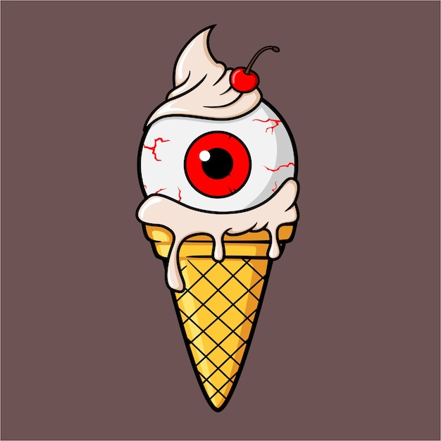 Vector icecream eye with vanilla milk cream and cherry