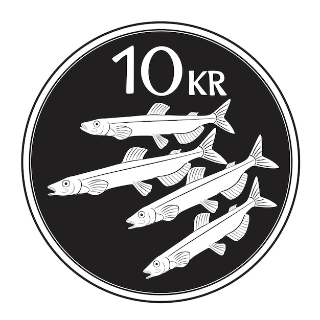 Iceland coin with fish 10 kronur handmade silhouette collection