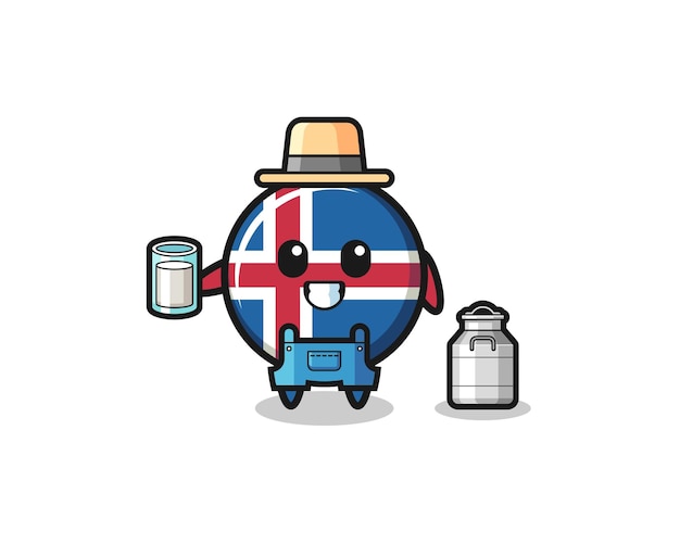 Iceland flag cartoon as the dairy farmer  cute design