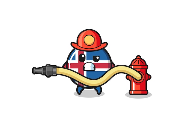 Мультфильм флаг исландии как талисман пожарного с водяным шлангом