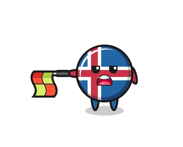 Iceland flag character as line judge hold the flag straight horizontally cute design