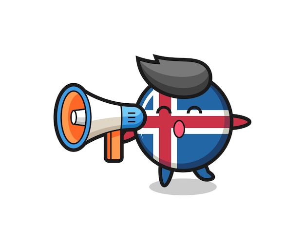 Иллюстрация персонажа флага исландии, держащая мегафон, милый дизайн